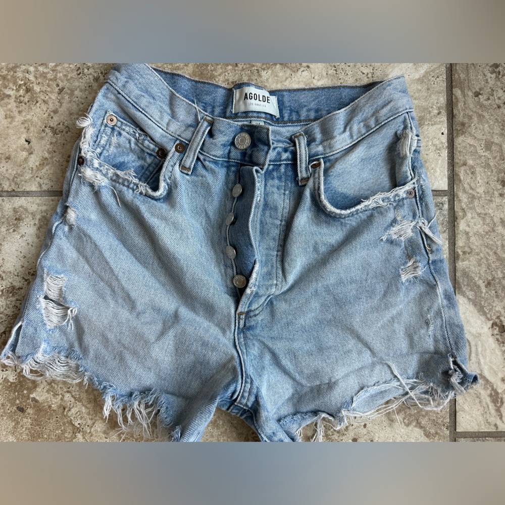 Agolde Women's Ripped Jean Shorts - Light Blue